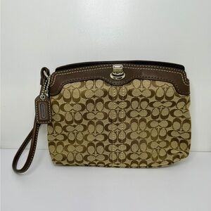 Coach Signature Brown and Tan Wristlet Clutch